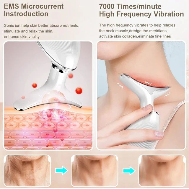 3-in-1 LED Face & Neck Massager with Red, Blue & Green Light Therapy – Skin Firming & Anti-Aging Device