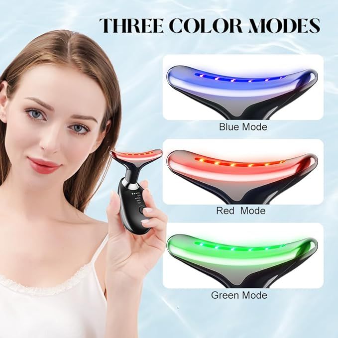 3-in-1 LED Face & Neck Massager with Red, Blue & Green Light Therapy – Skin Firming & Anti-Aging Device